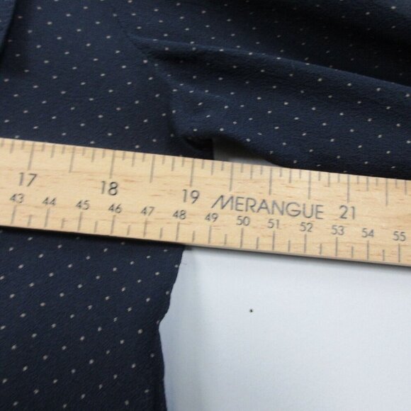 Club Monaco Silk Polkadot Button Front Blouse Women S Navy Pockets Sheer 94 - Picture 7 of 9